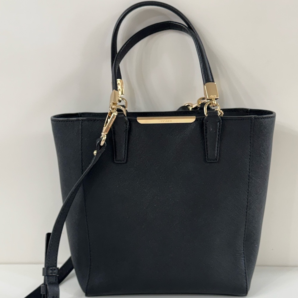 Coach Black Textured Leather Tote with Gold Hardware, Shoulder or Crossbody